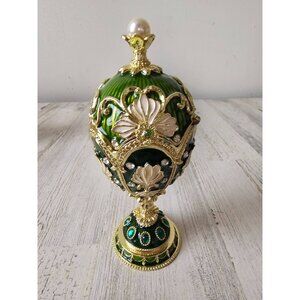 Petroika larissa toscano Jeweled egg hinged trinket box jewelry rhinestone gold
